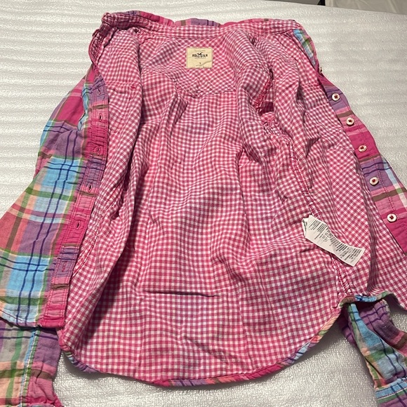 Hollister Button Down Pink Plaid Long Sleeves Juniors Size Small - Picture 8 of 10